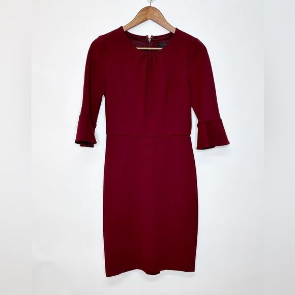 J. Crew Bell Sleeve Sheath Ponte Dress Cranberry Size 2 - Picture 5 of 14